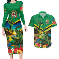Jamica Hummingbird and Crocodiles Personalized Couples Matching Long Sleeve Bodycon Dress and Hawaiian Shirt