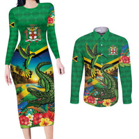 Jamica Hummingbird and Crocodiles Personalized Couples Matching Long Sleeve Bodycon Dress and Long Sleeve Button Shirt