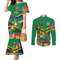 Jamica Hummingbird and Crocodiles Personalized Couples Matching Mermaid Dress and Long Sleeve Button Shirt