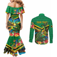 Jamica Hummingbird and Crocodiles Personalized Couples Matching Mermaid Dress and Long Sleeve Button Shirt