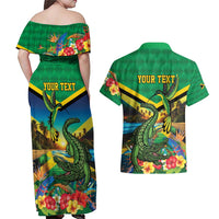 Jamica Hummingbird and Crocodiles Personalized Couples Matching Off Shoulder Maxi Dress and Hawaiian Shirt