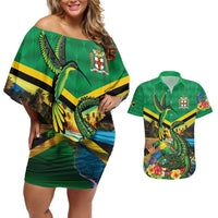 Jamica Hummingbird and Crocodiles Personalized Couples Matching Off Shoulder Short Dress and Hawaiian Shirt