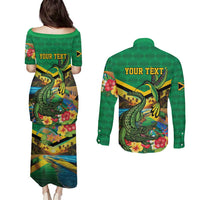 Jamica Hummingbird and Crocodiles Personalized Couples Matching Puletasi and Long Sleeve Button Shirt