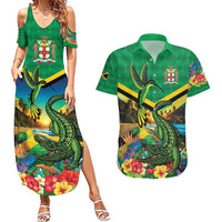 Jamica Hummingbird and Crocodiles Personalized Couples Matching Summer Maxi Dress and Hawaiian Shirt