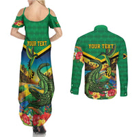 Jamica Hummingbird and Crocodiles Personalized Couples Matching Summer Maxi Dress and Long Sleeve Button Shirt