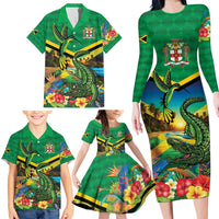 Jamica Hummingbird and Crocodiles Personalized Family Matching Long Sleeve Bodycon Dress and Hawaiian Shirt