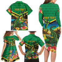 Jamica Hummingbird and Crocodiles Personalized Family Matching Long Sleeve Bodycon Dress and Hawaiian Shirt