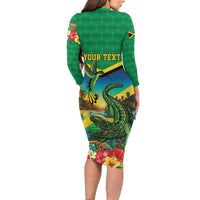 Jamica Hummingbird and Crocodiles Personalized Family Matching Long Sleeve Bodycon Dress and Hawaiian Shirt