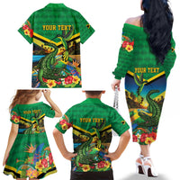 Jamica Hummingbird and Crocodiles Personalized Family Matching Off The Shoulder Long Sleeve Dress and Hawaiian Shirt
