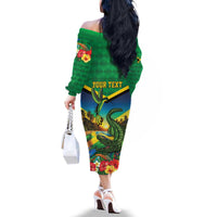 Jamica Hummingbird and Crocodiles Personalized Family Matching Off The Shoulder Long Sleeve Dress and Hawaiian Shirt