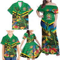 Jamica Hummingbird and Crocodiles Personalized Family Matching Off Shoulder Maxi Dress and Hawaiian Shirt