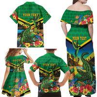Jamica Hummingbird and Crocodiles Personalized Family Matching Off Shoulder Maxi Dress and Hawaiian Shirt