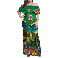 Jamica Hummingbird and Crocodiles Personalized Family Matching Off Shoulder Maxi Dress and Hawaiian Shirt