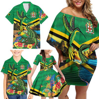 Jamica Hummingbird and Crocodiles Personalized Family Matching Off Shoulder Short Dress and Hawaiian Shirt