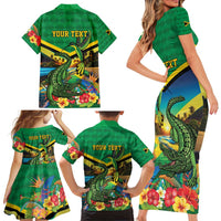 Jamica Hummingbird and Crocodiles Personalized Family Matching Short Sleeve Bodycon Dress and Hawaiian Shirt
