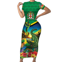 Jamica Hummingbird and Crocodiles Personalized Family Matching Short Sleeve Bodycon Dress and Hawaiian Shirt