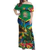 Jamica Hummingbird and Crocodiles Personalized Off Shoulder Maxi Dress