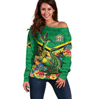 Jamica Hummingbird and Crocodiles Personalized Off Shoulder Sweater