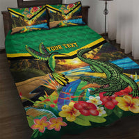 Jamica Hummingbird and Crocodiles Personalized Quilt Bed Set