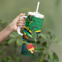 Jamica Hummingbird and Crocodiles Personalized Tumbler With Handle