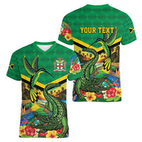 Jamica Hummingbird and Crocodiles Personalized Women V-Neck T-Shirt