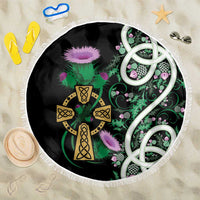 Scottish Celtic Cross Thistle Flowers Beach Blanket