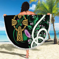 Scottish Celtic Cross Thistle Flowers Beach Blanket