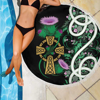 Scottish Celtic Cross Thistle Flowers Beach Blanket