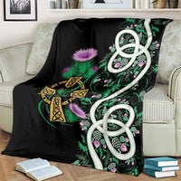 Scottish Celtic Cross Thistle Flowers Blanket