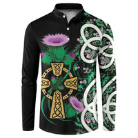 Scottish Celtic Cross Thistle Flowers Button Sweatshirt