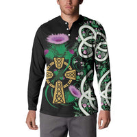 Scottish Celtic Cross Thistle Flowers Button Sweatshirt