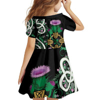 Scottish Celtic Cross Thistle Flowers Family Matching Long Sleeve Bodycon Dress and Hawaiian Shirt