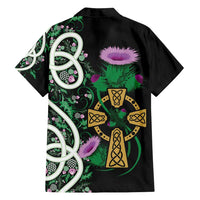 Scottish Celtic Cross Thistle Flowers Family Matching Long Sleeve Bodycon Dress and Hawaiian Shirt