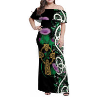 Scottish Celtic Cross Thistle Flowers Family Matching Off Shoulder Maxi Dress and Hawaiian Shirt