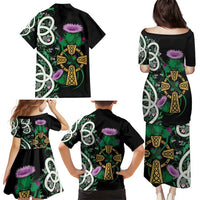 Scottish Celtic Cross Thistle Flowers Family Matching Puletasi and Hawaiian Shirt