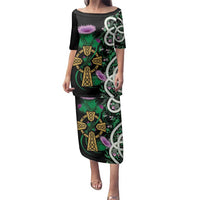 Scottish Celtic Cross Thistle Flowers Family Matching Puletasi and Hawaiian Shirt