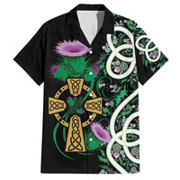 Scottish Celtic Cross Thistle Flowers Family Matching Short Sleeve Bodycon Dress and Hawaiian Shirt