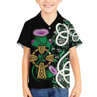Scottish Celtic Cross Thistle Flowers Family Matching Short Sleeve Bodycon Dress and Hawaiian Shirt