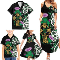 Scottish Celtic Cross Thistle Flowers Family Matching Summer Maxi Dress and Hawaiian Shirt