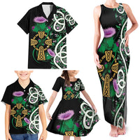 Scottish Celtic Cross Thistle Flowers Family Matching Tank Maxi Dress and Hawaiian Shirt