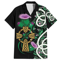Scottish Celtic Cross Thistle Flowers Hawaiian Shirt