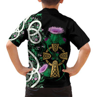 Scottish Celtic Cross Thistle Flowers Hawaiian Shirt