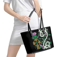 Scottish Celtic Cross Thistle Flowers Leather Tote Bag