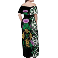 Scottish Celtic Cross Thistle Flowers Off Shoulder Maxi Dress