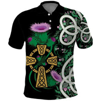 Scottish Celtic Cross Thistle Flowers Polo Shirt