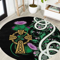 Scottish Celtic Cross Thistle Flowers Round Carpet