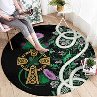 Scottish Celtic Cross Thistle Flowers Round Carpet