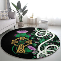 Scottish Celtic Cross Thistle Flowers Round Carpet