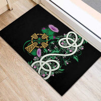 Scottish Celtic Cross Thistle Flowers Rubber Doormat