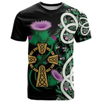 Scottish Celtic Cross Thistle Flowers T Shirt